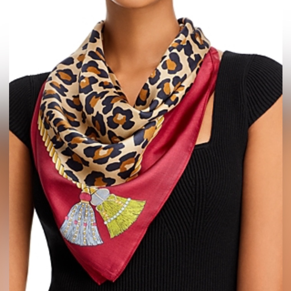 NWT ECHO Cheetah print 100% silk women's square scarf - RED/ GOLD
